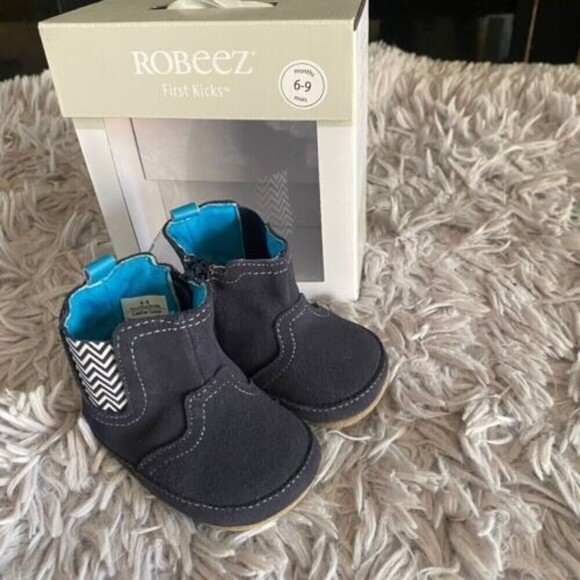 Robeez First Kicks Maddox Navy Leather Boot 6-9 Months Zipper New - Picture 13 of 16